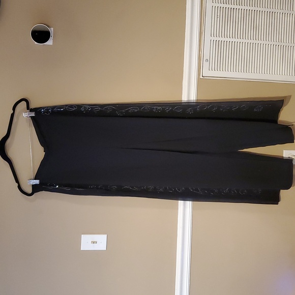 Betsy & Adam By Jaslene High Waist Sheer Wide Pants Embellished In Black Size 14